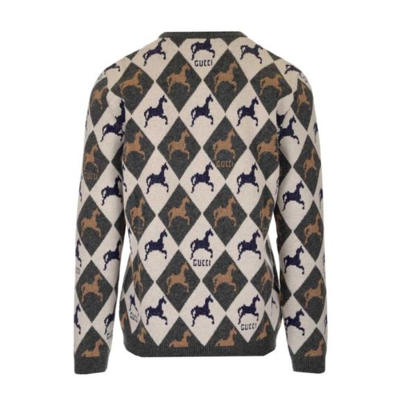 π₯³ππ HOST PICK πππ₯³ Gucci Equestrian π΄ π Diamond Jacquard Sweater in Gray NWT - Picture 2 of 12
